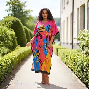 Gypsie Blu Women Plus Size Lady Tribal Printed Kaftan Dress Mother Day Gift Maxi